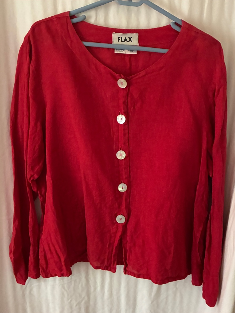 FLAX Red Linen Button-Front Women's Shacket
